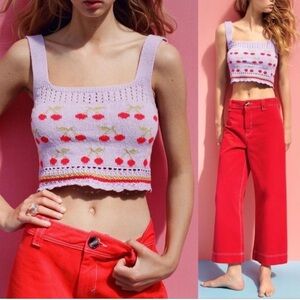 Zara Cherry Crochet Crop Size L